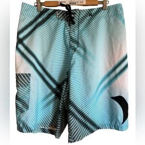 Hurley Men’s Blue‎ Black White Drawstring Swimming Trunks Size 38